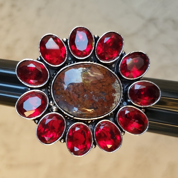 New Seam Agate and Garnet 925 Silver Statement Ring. - Picture 12 of 13
